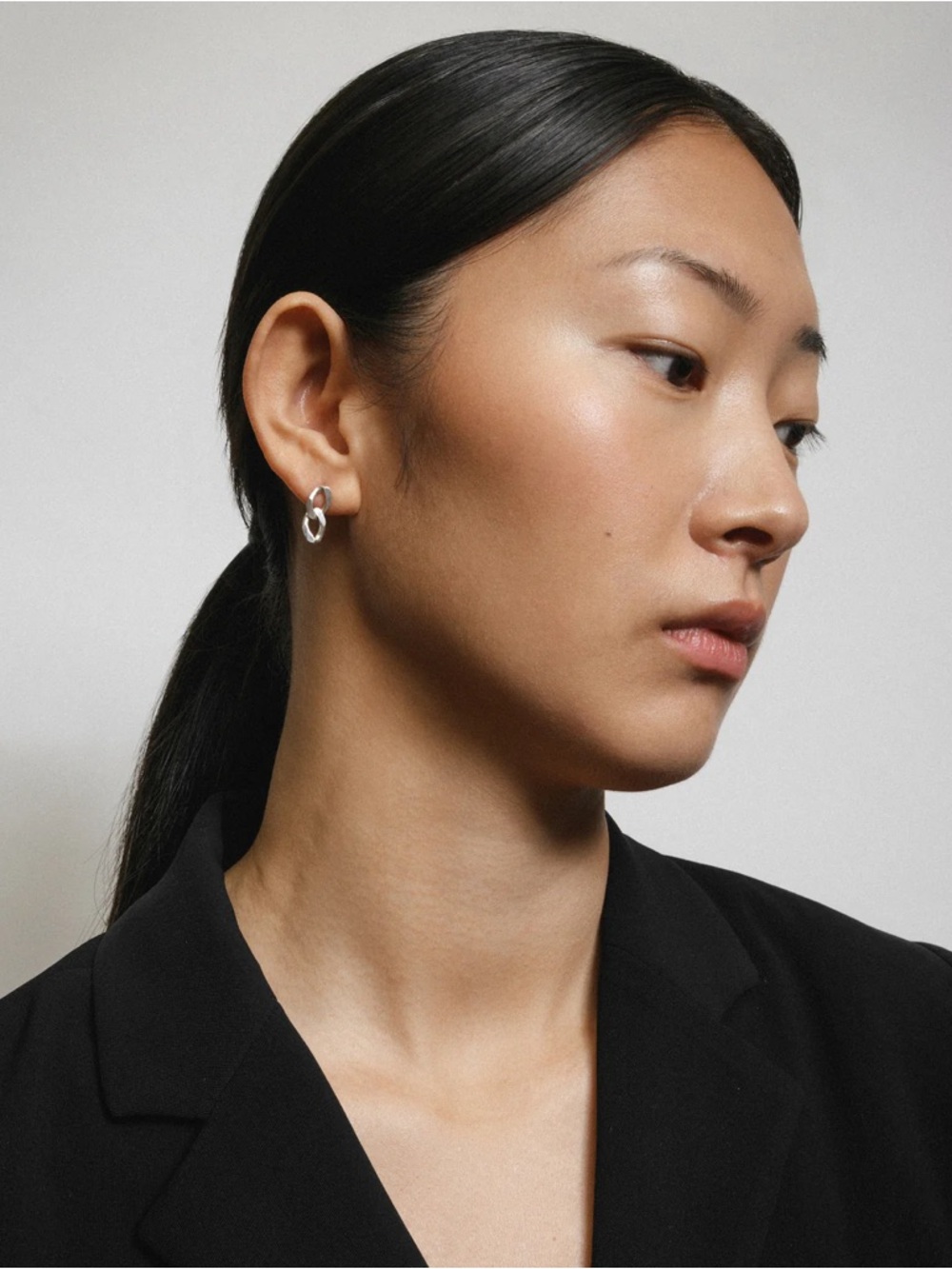 Sterling Silver Chain Link Stud Earrings - Silver